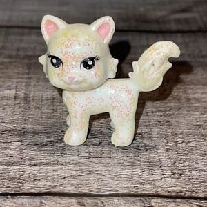 RARE POLLY POCKET SPARKLIN PETS WHITE CAT KITTEN GLITTER PET FIGURE SPARKLY TOY